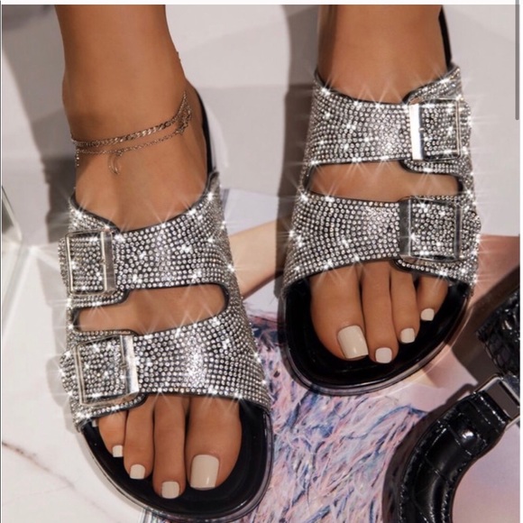 Jelly Double Duckle Rhinestone Slip On Sandals - Picture 3 of 8